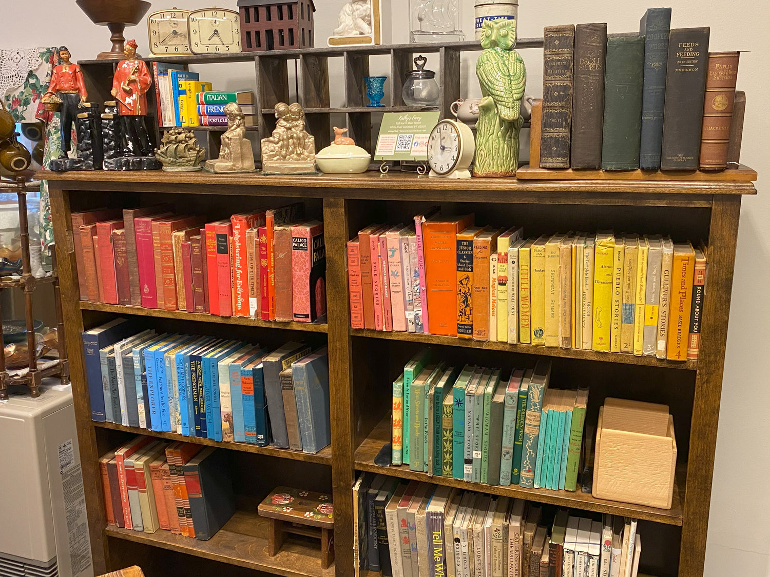 Rainbow shelf of books